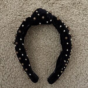 Lele Sadoughi Black Velvet Headband with Gold and Silver Studs